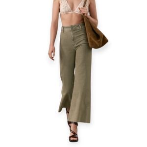 Zara Marine Straight Olive Green Cropped Wide-Leg Denim Pants Size 8